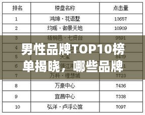 男性品牌TOP10榜單揭曉，哪些品牌獨(dú)占鰲頭？
