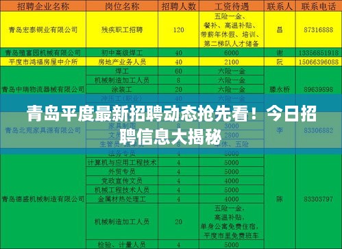 青島平度最新招聘動(dòng)態(tài)搶先看！今日招聘信息大揭秘