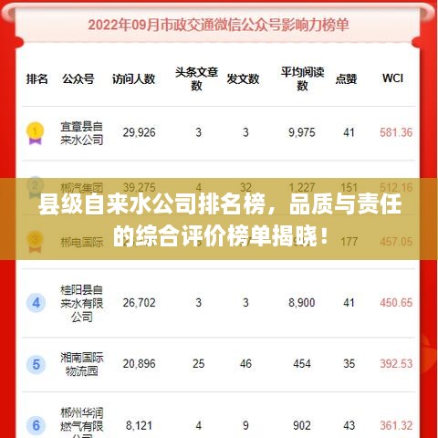 縣級自來水公司排名榜，品質(zhì)與責(zé)任的綜合評價(jià)榜單揭曉！