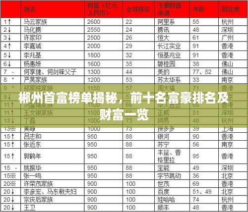 郴州首富榜單揭秘，前十名富豪排名及財富一覽