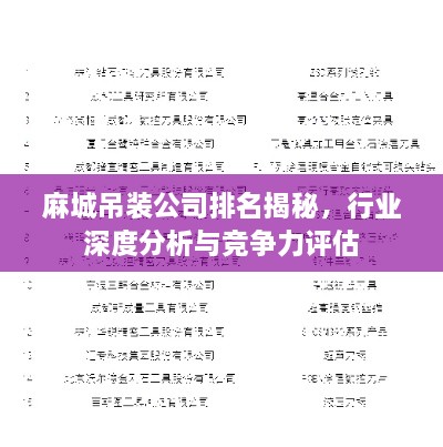 麻城吊裝公司排名揭秘，行業(yè)深度分析與競(jìng)爭(zhēng)力評(píng)估