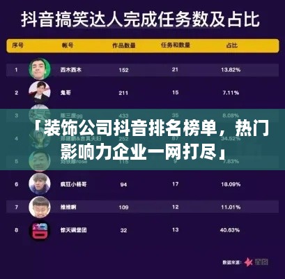 「裝飾公司抖音排名榜單，熱門影響力企業(yè)一網(wǎng)打盡」