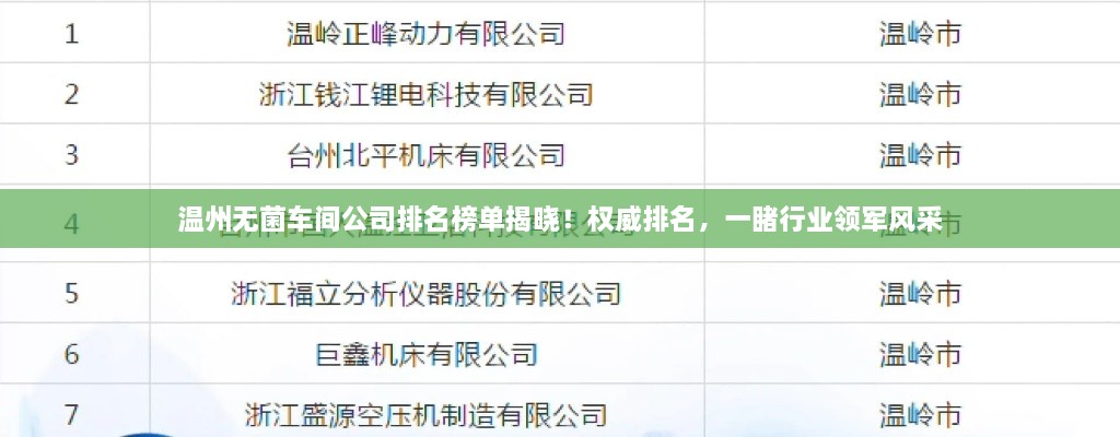 溫州無菌車間公司排名榜單揭曉！權(quán)威排名，一睹行業(yè)領(lǐng)軍風采