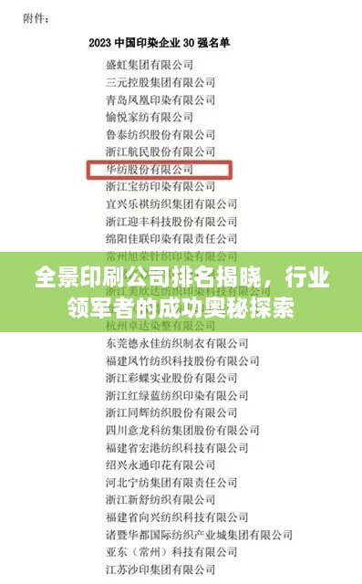 全景印刷公司排名揭曉，行業(yè)領(lǐng)軍者的成功奧秘探索