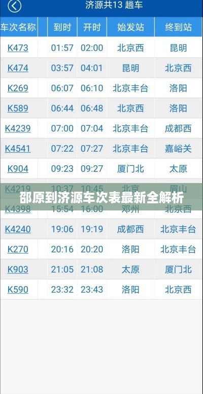 邵原到濟源車次表最新全解析